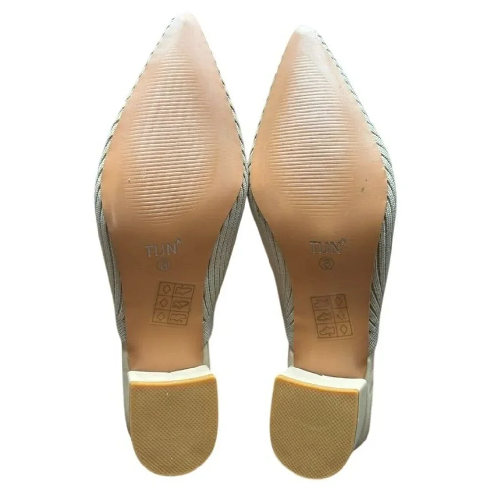 Beige Pointed Toe Knitted Mules With Low Block Heel By TIJN Size 8 - Picture 6 of 6